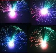 four different pictures of fireworks in the night sky, each with different colors and sizes