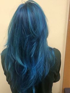 Electric Blue Hair Ombre, Blue Purple And Teal Hair, Blue Dimensional Hair, Cerulean Blue Hair, Mid Length Blue Hair, Ultramarine Blue Hair, Blue Multicolor Hair, Light Blue And Dark Blue Hair, Blue Hair Bright