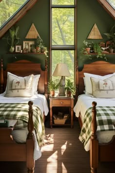 Looking for inspiration for farmhouse chic? We’ve put together our favorite farmhouse bedroom ideas you’ll want to try! #farmhouse #bedroom Camp House Ideas Interiors, Forest Cottage Interior Bedroom, Woodland Guest Bedroom, Bunk Room Bedding Ideas, Farmhouse Twin Bedroom Ideas, Camp Inspired Bedroom, Fishing Cabin Bedroom, Twin Bed For Boys, Log Cabin Themed Bedroom