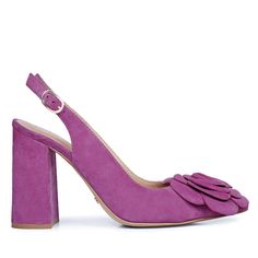 Redefine your fashion statement with our neat and elegant pairs to match your vibe this summer. These statement heels are crafted in purple suede Leather, a high platform heel to complement your classic evening looks, finished with a gold buckle fastening on the slingback, a leather covered block heel completes the style. Closure - Buckle Sling Back Upper - Purple Suede Leather Lining - Sahara genuine leather Insole - Nude Leather Sole - Natural Tunit Heel Height - 10.66 cm (4.2 Inches) Statement Heels, Purple Suede, Sheep Leather, Leather Block Heels, Platform Heel, Leather Cover, Platform Heels, Leather Heels, Fashion Statement