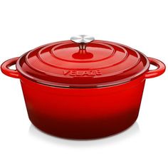 a red casserole on a white background