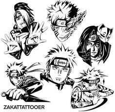 the seven characters in naruta's avatars are drawn with black and white ink