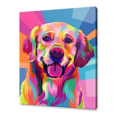 a colorful dog is shown on a canvas