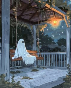 a ghost sitting on a porch swing