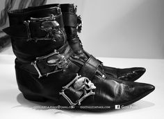 Gothic Moto Boots With Rivets For Streetwear, Gothic Black Moto Boots With Metal Feet, Goth Pikes, Victorian Goth Men Boots, Gothic Winter Boots With Rivets, Goth Buckle Boots, Goth Items, Goth Winklepickers, Trad Goth Fashion