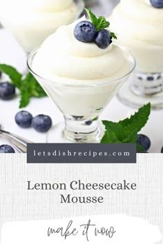 lemon cheesecake mousse with fresh blueberries on top