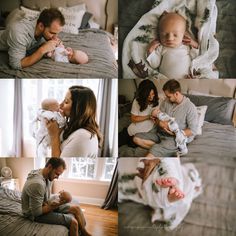 a collage of photos with people and babys in the middle one is holding a sleeping child