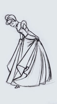 a black and white drawing of a woman in a dress