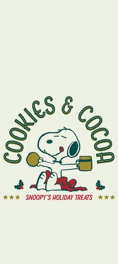 snoopy's holiday treats logo on a white t - shirt with the words cookies and cout