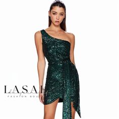 Lasaky - One-Shoulder Sequin Mini Dress for Clubbing Club Mini Dress, Sequin Dresses, Bodycon Floral Dress, Ruched Skirt, Unique Clothing, Sequin Mini, Crop Top Blouse, Sequin Mini Dress, Unique Outfits