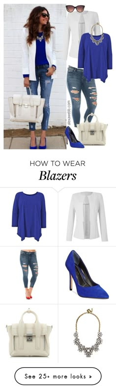 "Straight Size to Plus Size - White Blazer / Cobalt" by alexawebb on Polyvore featuring Slink Jeans, 3.1 Phillip Lim, Charles by Charles David, BaubleBar, MANGO, plussize, plussizefashion, alexawebb and plus size clothing White Blazer Outfits, Jeans Heels, Looks Jeans, Stil Boho, Casual Chique, White Outfit, Blazer Outfits, White Blazer, Outfit Casual