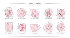 the stages of beauty salon procedure with pink flowers and leaves on white background stock photo