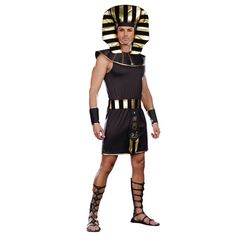 Pharaoh King Costume Adult Size M As The Leader Of The Egyptian People The Pharoah King Must Always Showcase His Royalty. Pick Any One Of The Historical Pharoahs And This Costume Will Be The Perfect Style. Contents Costume Includes: Men's Tunic Hat Wrist Cuffs Belt Product Info Material Contents: 100% Polyester, Exclusive Of Decoration Care Instructions: Hand Wash In Cold Water No Bleach Line Dry Best Mens Halloween Costumes, Egyptian Halloween Costume, Egyptian Goddess Costume, Egyptian Halloween, Egyptian People, Pharaoh Costume, Mummy Costume, Halloween Costume Store, King Costume