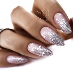 Christmas Gel Nails, Nail Designs Valentines, Nails 2021, Trendy Nail Art, Silver Nails, Fancy Nails