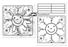 two coloring pages with snowflakes on them, one has a face and the other has