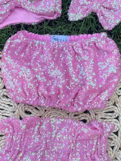 READY TO SHIP Pink Sequin Strapless Tube Top. Lined with a soft milk silk material. This top goes with ANY of the light pink sequin bottoms I carry in my store. Pink Bandeau Top For Night Out, Pink Party Bottoms With Sequins, Pink Sequined Party Bottoms, Pink Bandeau Top For Parties, Glamorous Pink Stretch Top, Glamorous Pink Summer Tops, Spring Strapless Sequin Tops, Strapless Sequin Tops For Spring, Pink Fitted Bandeau Bottoms