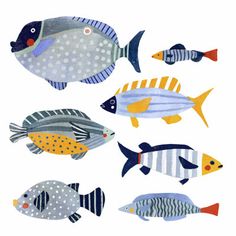 a painting of many different types of fish