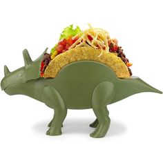 a toy dinosaur with a taco on it's back