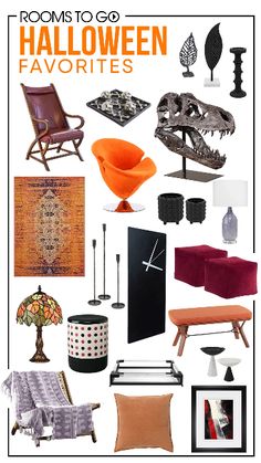 the cover of rooms to go halloween favorites, with furniture and decor on display