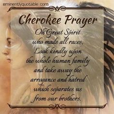 an image of a native american woman with feathers on her head and the words, cherokee prayer