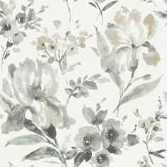 Iris Grey Peel & Stick Wallpaper by RoomMates for York Wallcoverings Floral Peel And Stick Wallpaper, Dorm Furniture, Affordable Decor, Damask Wallpaper, Peel Stick Wallpaper, Bathroom Wallpaper, Grey Wallpaper, Burke Decor, Grey Floral