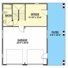 the floor plan for a garage with an upstairs bedroom and living room on one side