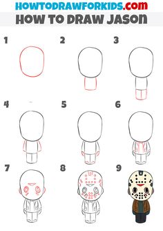 how to draw a cartoon character from friday the 13th with easy step by step instructions