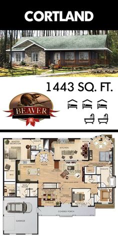 the floor plan for a house with two levels and three bedroom, one living area