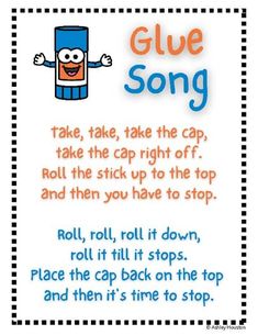 a poster with an image of a cartoon character on it's back and the words glue song