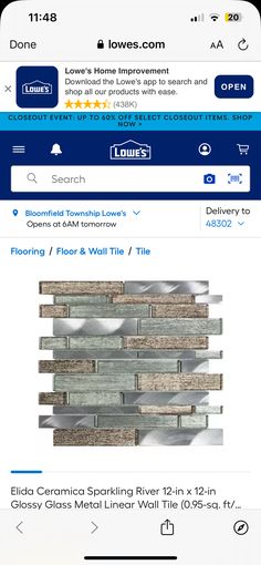 the website for tile and flooring company is displayed on an iphone screen, with other items