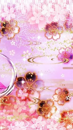 an abstract pink background with flowers and circles