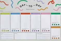 this is a printable day to - day planner with colorful circles and lines on it