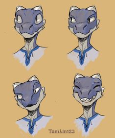 four different angles of the head of an alien