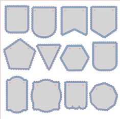 paper cut outs with scalloped edges and blue trimmings on white background