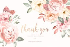 watercolor flowers with the words thank you