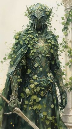 Nature Knight Fantasy Art, Wood Elf Armor, Forest Knight Fantasy Art, Dryad Aesthetic Male, Feywild Dnd Landscape, Fae Soldier, Dark Fey Art, Nature Paladin, Archfey Warlock Aesthetic