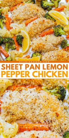 An EASY 30-minute sheet pan meal that’s healthy and full of zesty lemon pepper flavor in every bite! The chicken is juicy on the inside and crispy on the outside without having to fry it! You can customize the veggie choices based on your favorites! Lemon Pepper Chicken And Veggies, Sheet Pan Chicken And Broccoli Recipes, Chicken And Vegetables Sheet Pan, One Sheet Pan Meals Chicken, Sheet Pan Suppers Chicken, Sheet Pan Stir Fry, Healthy Sheet Pan Meals, One Sheet Pan Meals, Lemon Pepper Chicken Pasta