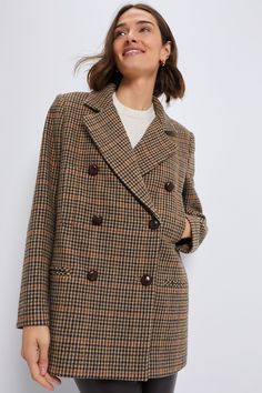 Houndstooth Wool Tweed Kensington Coat Over Coat, London Design Festival, Checked Jacket, Tweed Fabric, Menswear Inspired, Pea Coat, Check Pattern, Perfect Outfit, Double Breasted