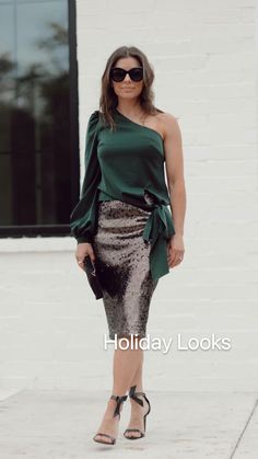 Holiday Looks up on the blog! 
 • https://www.mandysteven.com/post/holiday-looks Green Satin Top, Sequin Joggers, Outfit Date Night, Outfit Date, Post Holiday, Satin Blouse, Satin Top, Going Out Outfits, Holiday Looks