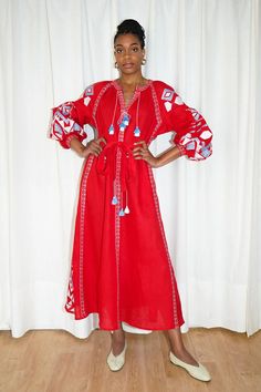 F00161441-204 Folk Style Red Long Sleeve Dress, Red Bohemian Dress With Geometric Embroidery, Bohemian Red Dress With Geometric Embroidery, Red Folk Style Dress For Spring, Red Folk Style V-neck Dress, Red Folk Tunic Dress, Red Embroidered Tunic Dress, Red Folk Style Maxi Dress, Red Folk Style Dress With Embroidered Hem