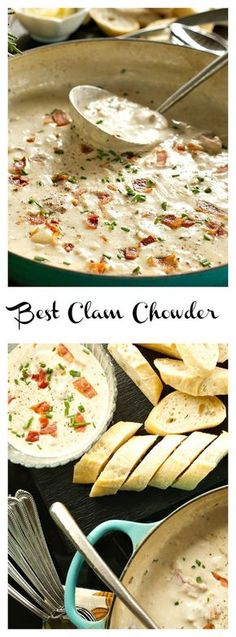 two pictures with different types of food in them and the words best cream chowder