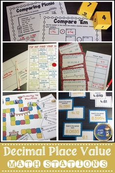 several different types of math stations for students to practice numbers and place value in their homeschool