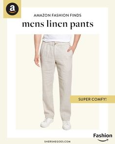 Linen is the perfect "classy yet casual" summer fabric. Strong, absorbent, and lightweight, linen is a summer staple that will instantly elevate your wardrobe. Keep reading for our favorite linen pants to check out this summer! #linen #linenpants #menslinenpants linen pants, linen pants outfit, linen pants outfit men, best linen pants, best linen pants for men, men's linen pants, best men's linen pants, linen pants for men, Amazon fashion finds Beach Linen Pants With Pull-on Style