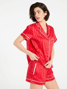 Satin Pjs, Women Pyjamas, Satin Pj Set, Red Pajamas, Satin Set, Peter Alexander, Kids Pjs, Pj Shorts, Mens Sleepwear