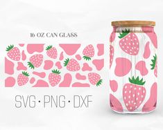 a glass jar with strawberries on it and the words svg png dxf