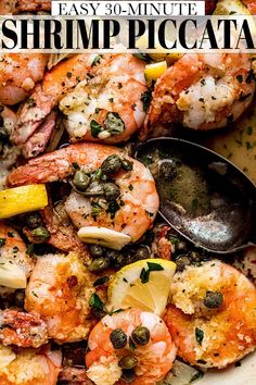 shrimp piccata with lemon and capers in a white bowl