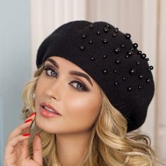 Introducing our exquisite Chic Alpaca Knit Beret for Women! This cozy and loose beanie hat is designed to elevate any outfit with its timeless elegance. Handcrafted using a manual knitting machine, this beret showcases exceptional attention to detail and superior craftsmanship. The embellished slouchy beret features delicate pearls, adding a touch of sophistication and charm. It makes for a perfect gift for birthdays or Christmas, allowing her to indulge in luxurious comfort while staying effortlessly stylish. With the AmazingHeadwear Shop, you can expect the highest quality materials and impeccable design. Our wool beret for women is made from soft alpaca wool, ensuring ultimate warmth and comfort during the winter months. The French-inspired design brings a touch of Parisian chic to any Winter Knitted Bonnet, Trendy Black Mini Hat For Winter, Trendy Winter Beanie Mini Hat, Elegant Knitted Hats For Winter, Trendy Winter Mini Beanie Hats, Trendy Winter Beret One Size, Winter Black Mini Hats One Size, Black Mini Hats One Size For Winter, Trendy One-size Winter Beret