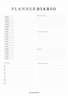 a printable planner with the words plan de diarioo in black and white