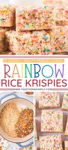 rainbow rice krispies with sprinkles on top and in the background, there are