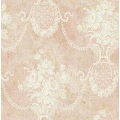 an old fashioned wallpaper with white flowers and leaves on pink paper, in the middle of